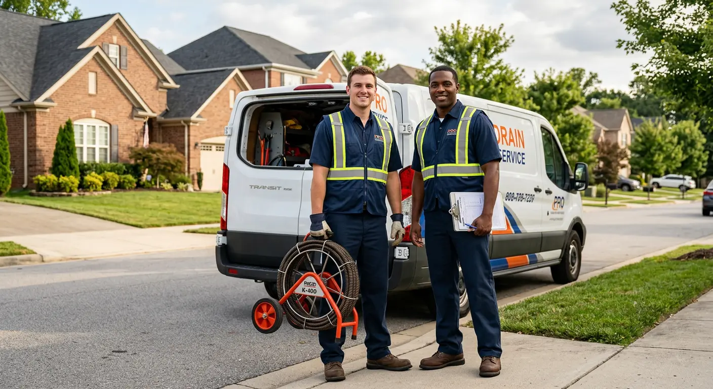 Sewer and drain service team with equipment ready for work in Killeen